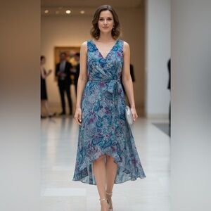 Chaps Blue and Purple High Low Dress